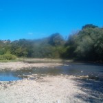 Licking River (right, background) and South Fork (left). Even in our yearly September drought, this is as low as it ever gets. Still flowing strong, but low enough to expose an awesome bed of rocks. This was taken 2010_09_12 on a kayaking trip, exactly one year and a day ago.